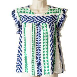 THML Cotton Blend Top S White Geometric Stripe